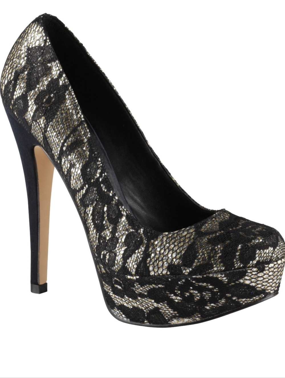 Aldo Black Lace & Gold Metallic Platform Pump Size 10